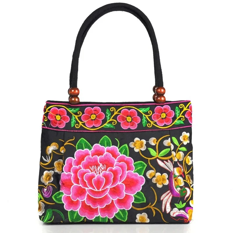 Ethnic Embroidered Canvas Handbag for Women