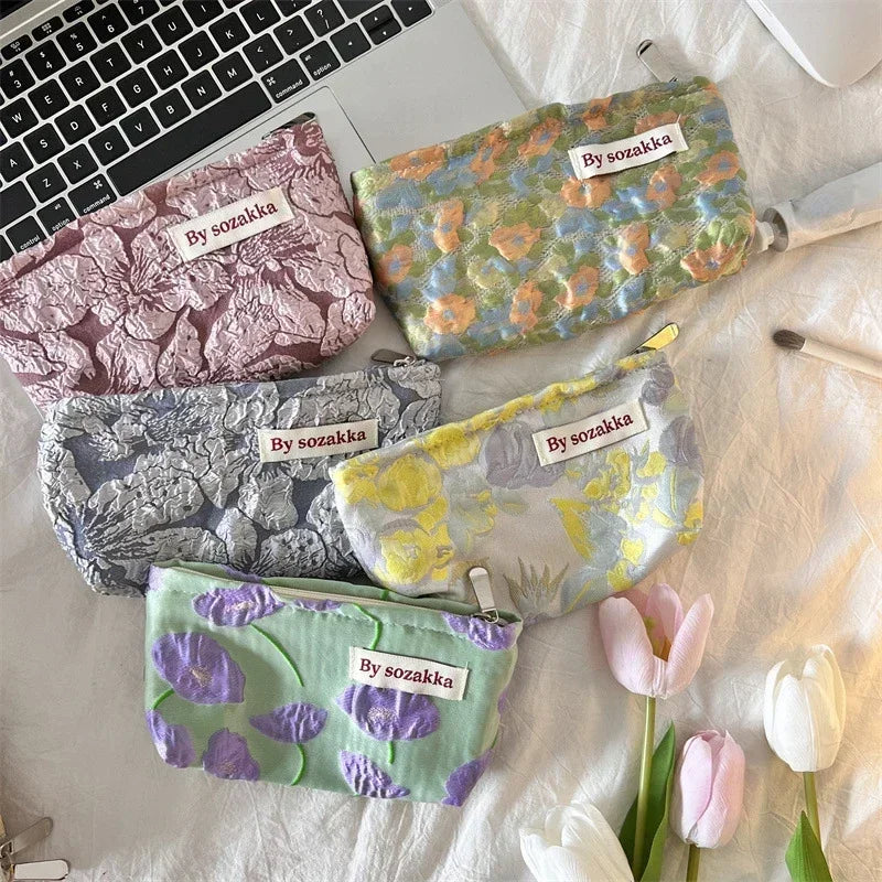 Women Floral Makeup Bags Korean Fashion Women Cosmetic Bag Make Up Organizer Pouch Pencil Case Makeup Brushes Storage Bag