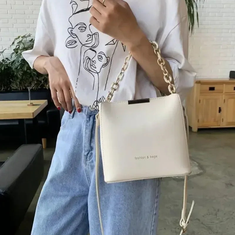 Women's Leather Fashion Senior Small Fresh Chain Bucket Bag Shoulder Crossbody Handbag Tote Bags for Women Bolsos Para Mujer