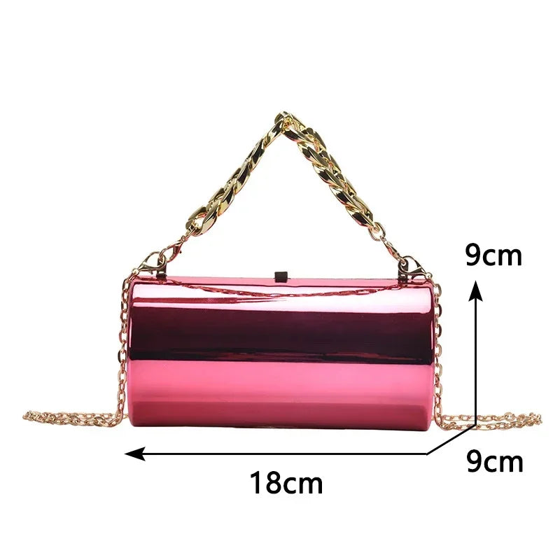 Women's Handbag Bags For Women 2025 Party Clutches Fashion Cylinder Mini Evening Purse Crossbody Shoulder Bag Gold Box Clutch