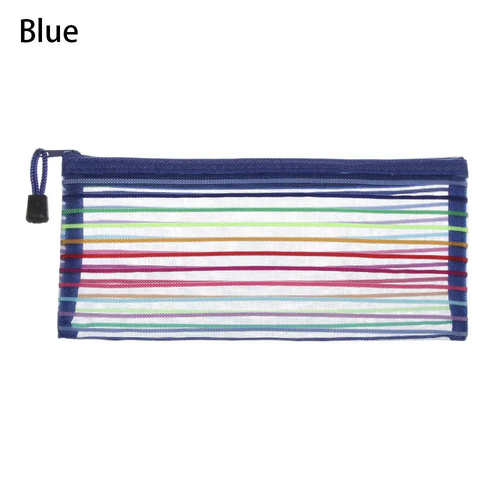 Fashion Zipper Pencil Case Solid Color Mesh Pen Bag Cosmetic Storage Rainbow Color Cosmetic Handbags Coin Purse Stationery