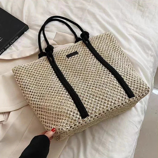 Elegant Straw Woven Beach Tote Handbag