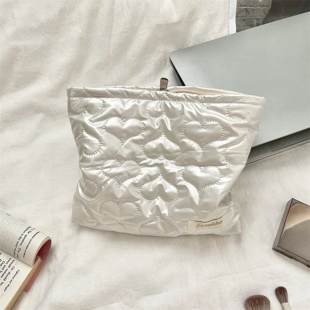 Korean PU Love Bow Cosmetic Bag Makeup Pouch Travel Cosmetic Organizer Pocket Multi-function Makeup Lipstick Storage Bag Handbag