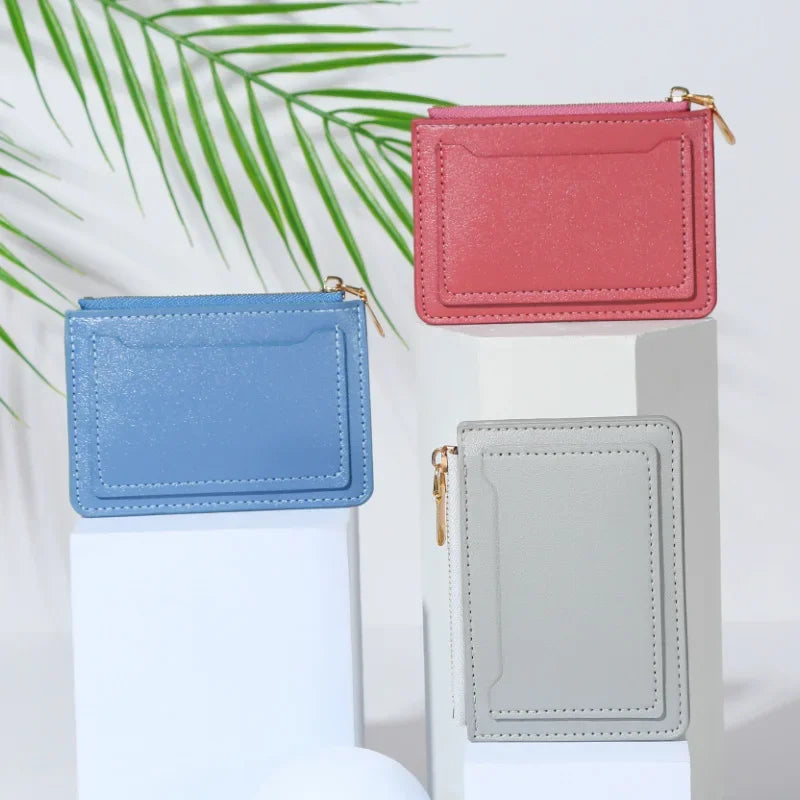 1PC Ultra-Thin Women Men Credit ID Card Holder PU Leather Zipper Fashion Small Wallet Money Bag Case Coin Purse Clip Organizer