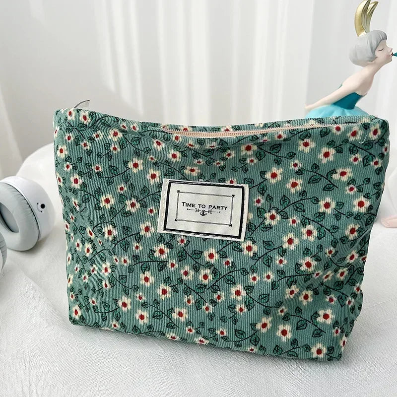 Corduroy Women Cosmetic Bag Cotton Cloth Makeup Pouch Travel Bag Lipstick Organizer Cases Fashion Zipper Clutch Phone Purse