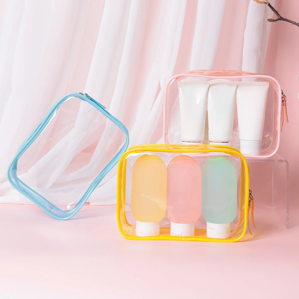 Kawaii Cute Transparent Cosmetic Bag Large Capacity Portable Travel Cosmetic Organizer New Clear Pencil Case Makeup Storage Bag