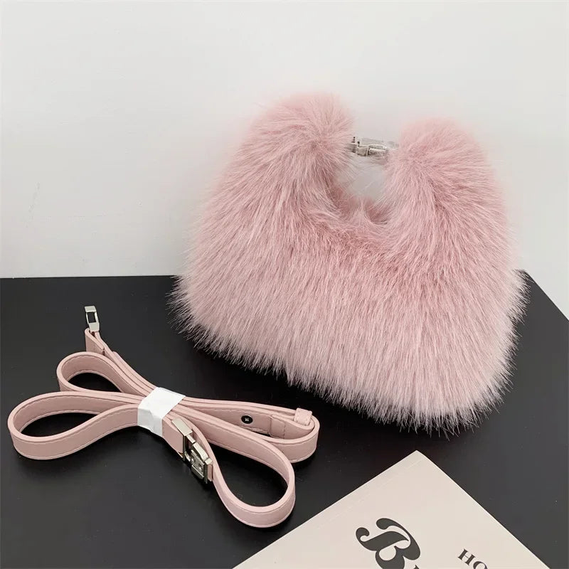 Luxury Faux Fur Ladies Shoulder Bags Soft Plush Female Evening Clutch Purse Handbags Women's Small Tote Fluffy Crossbody Bag