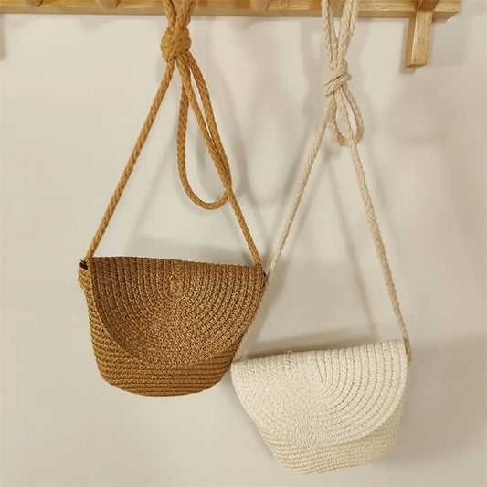 Straw Shell Crossbody Bag - Handwoven Coin Purse