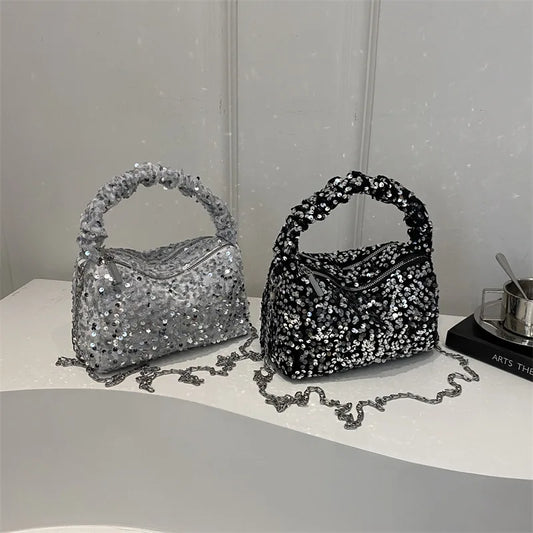 Sequin Evening Clutch Bag Glitter Party Handbag Chain Crossbody