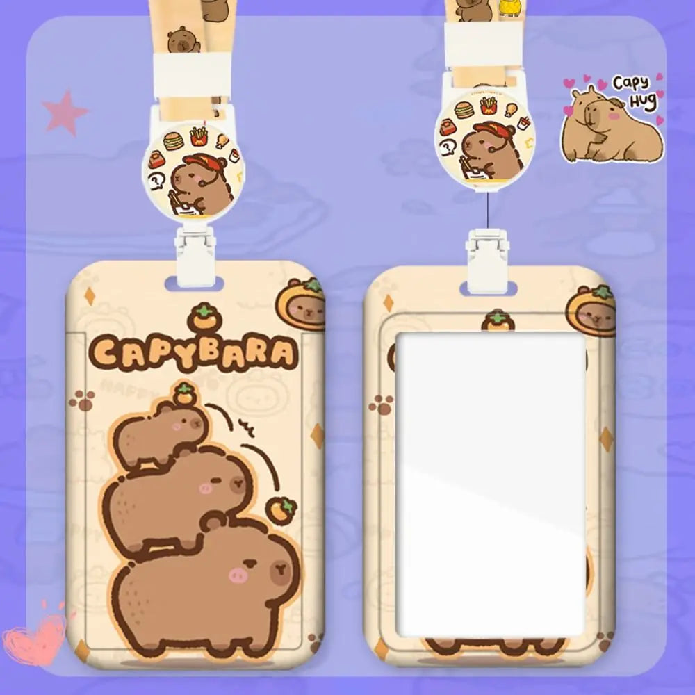 Fashion Plastic Cartoon Capybara Card Holder Capybara with Lanyard Business Card Holder Cute Plastic Card Cover