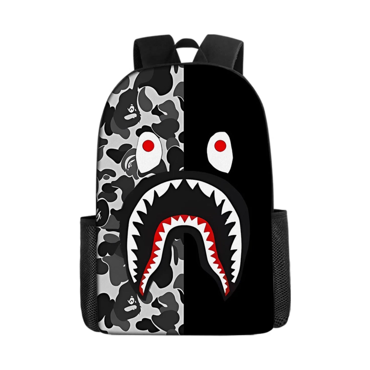 Shark Print School Backpack Unisex Kids Satchel Daypack