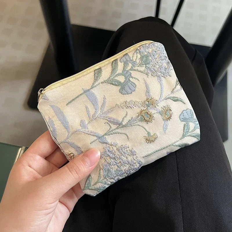 Mini Small Zipper Coin Purse Women Cute Floral Clutch Purse Lipstick Bag Key Wallet Lady Cotton Travel Makeup Storage Bag Pouch