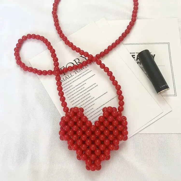 Mini Lipstick Handbags Pearl Women's Bag Crossbody Multicolor Love Shape Work Beads Women Spring and Summer All-match Fashion