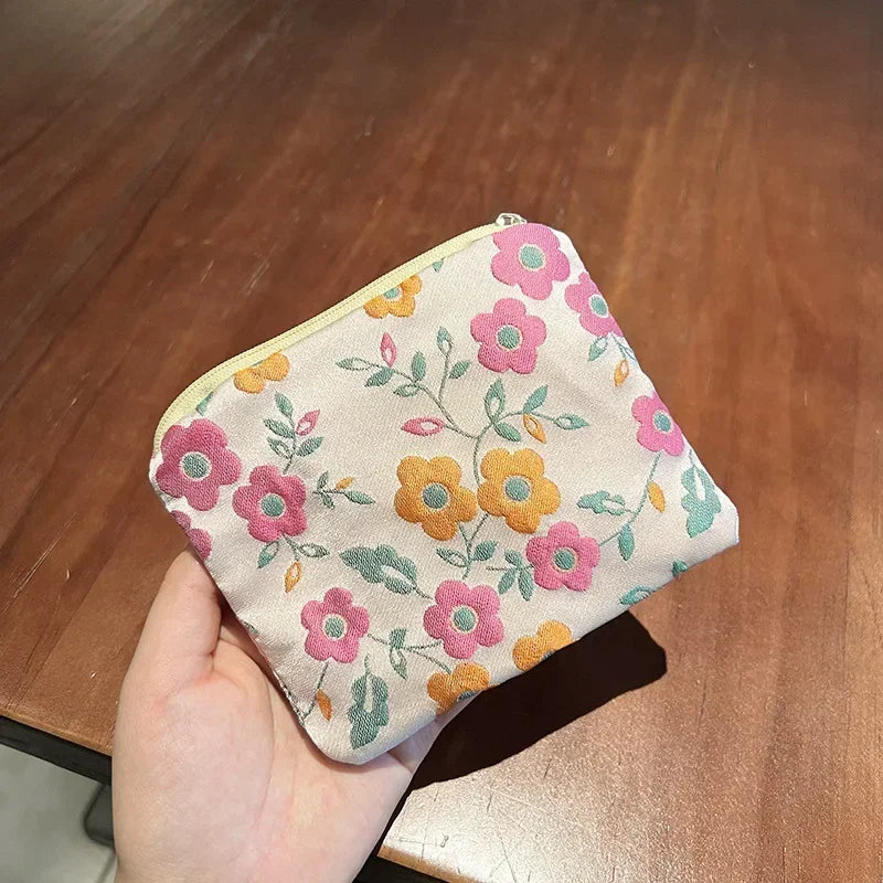 Mini Small Zipper Coin Purse Women Cute Floral Clutch Purse Lipstick Bag Key Wallet Lady Cotton Travel Makeup Storage Bag Pouch