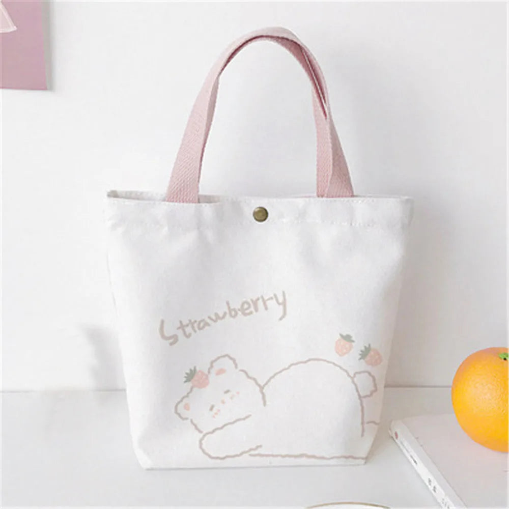 Mini Canvas Bear Tote Bag - Cute Lunch & Shopping Shoulder Bag