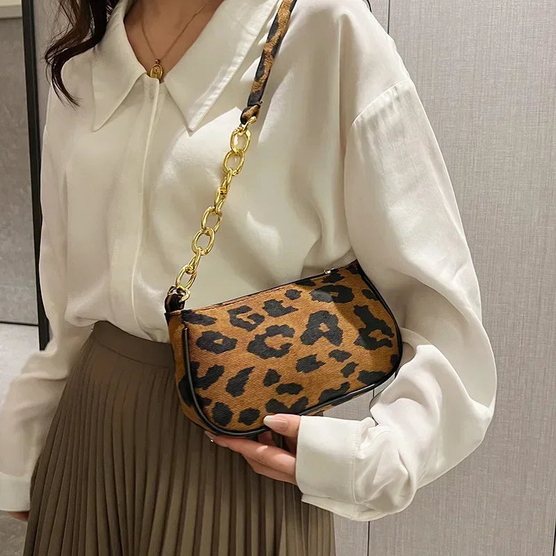 Vintage Leopard Plush Chain Shoulder Bag Luxury Designer Handbag