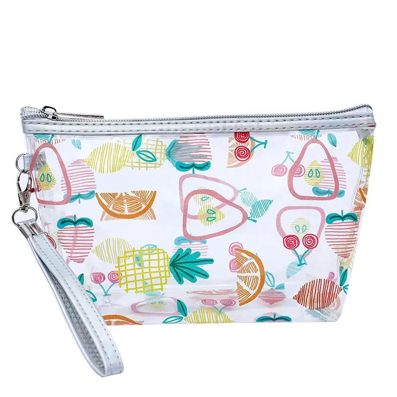 Kawaii Cute Transparent Cosmetic Bag Large Capacity Portable Fruit Pattern Pencil Case Makeup Storage Bag Make Up Organizer Bag