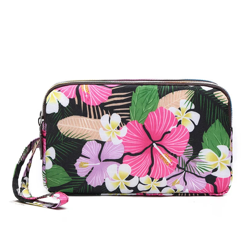 Fashion Flower Print Wallet For Women Three Layer High-capacity Mobile Phone Bag Portable Handheld Bag Mini Key Bag Clutch Bag