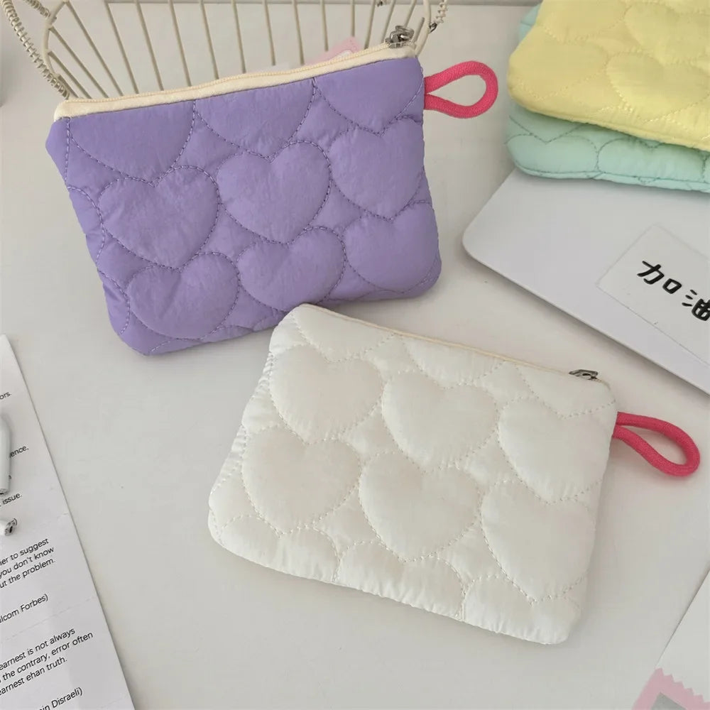 Candy Color Heart Shaped Cosmetic Bag Women Portable Earphones Lipstick Sanitary Napkins Storage Pouch Small Makeup Zipper Bags