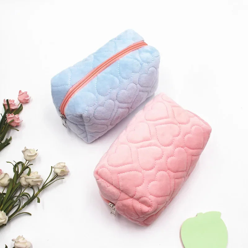 Cute Plush Heart Cosmetic Storage Bag Wallet Women Travel Makeup Kits Organizer Handbag Phone Pencil Case Box Pouch Bags