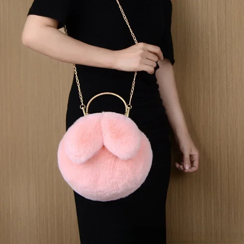 Cute Plush Rabbit Crossbody Bags for Women Korean Version Cute Purses and Handbags Girls New Rabbit Ear Shoulder Messenger Bag