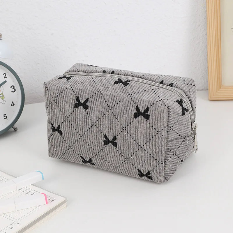 Kawaii Corduroy Travel Cosmetic Lipstick Makeup Storage Bag Toiletry Kit Women Makeup Handbags Organizer Pouch Bag Pencil Case