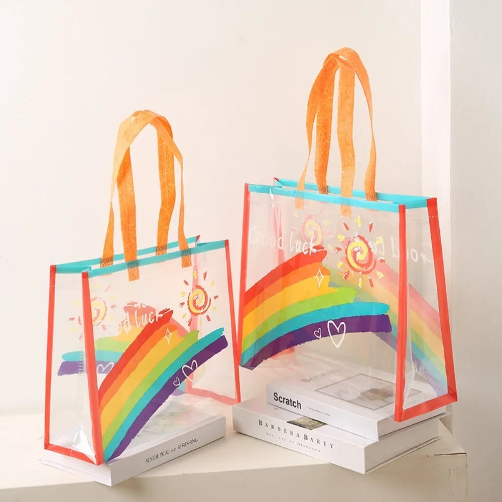 PVC Transparent Rainbow Shoulder Bag Waterproof Beach Tote Large Capacity Shopping Handbag