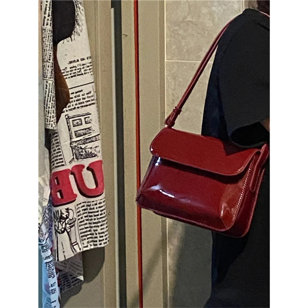 Retro Red Patent Leather Women's Crossbody Shoulder Bag