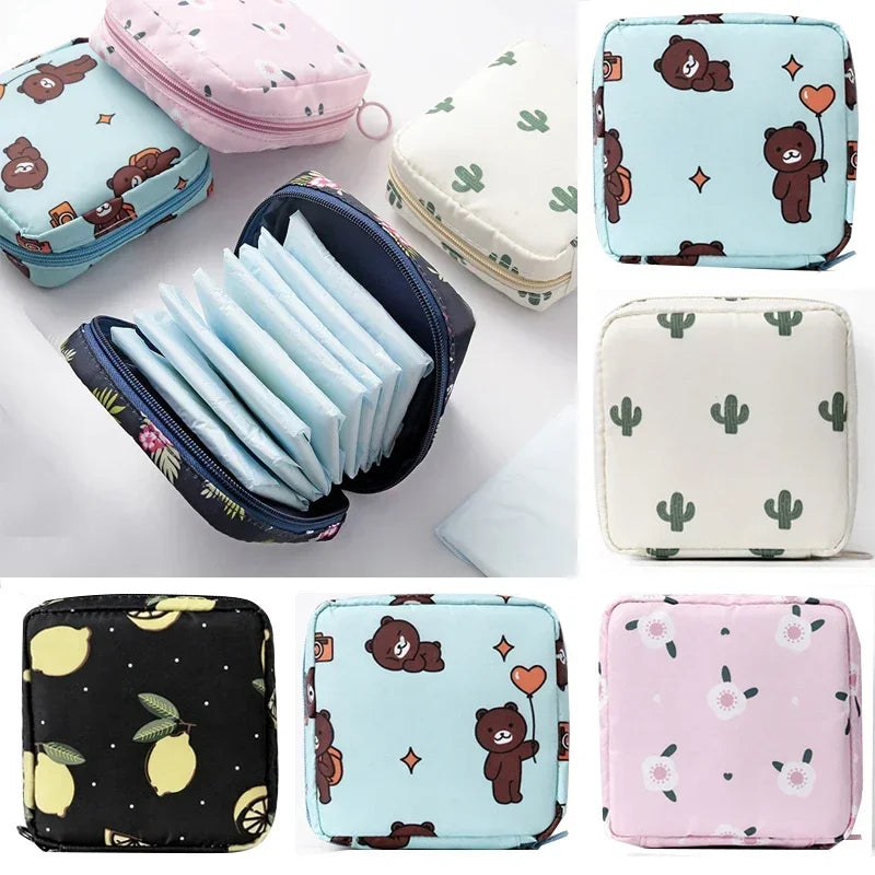 Women small cosmetic bag set zipper girls mini Sanitary Napkins makeup lipstick bags travel earphone coin organizer pouch bags