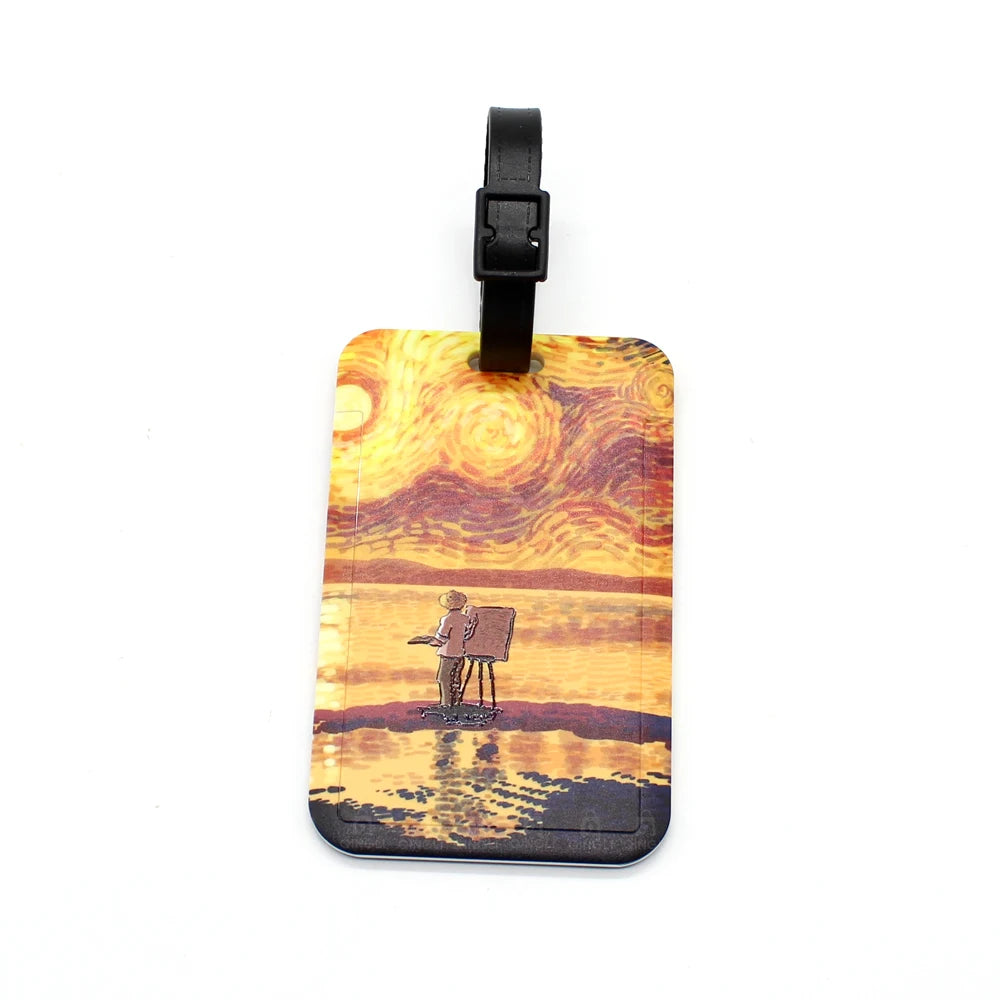 New Cartoon Van Gogh Painting Luggage Tag Creative Portable Bags Pendant Bus Card Holder Travel Accessories PVC Baggage Label