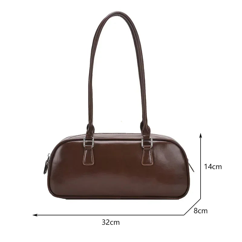 Solid Color PU Leather Underarm Bags For Women 2025 Spring Korean Fashion Retro Simple Shoulder Bag Lady Handbags And Purses