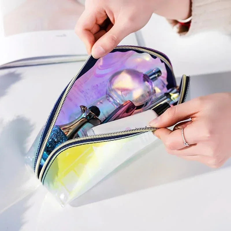 Laser Color Transparent Cosmetic Bag PVC Toiletry Makeup Bag Organizer Female Girls Waterproof Zipper Make Up Beauty Case