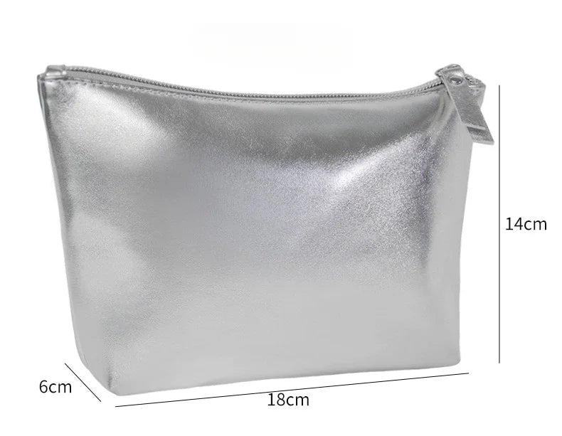 Silver Leather Clutch Cosmetic Bag Travel Organizer