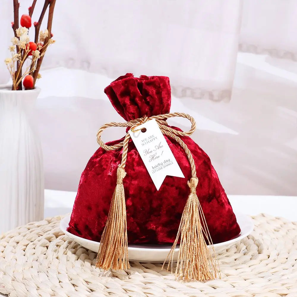 Fashion Velvet Candy Box Gift Bags Portable Velvet Cloth Drawstring Tassel Pocket Wedding Party Candy Pouches