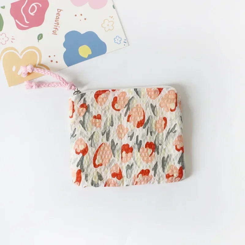 Japan Style Floral Coin Purse Women Mini Bag Cotton Change Purse Girls Cute Small Wallet Square Coin Pouch Cosmetic Storage Bag