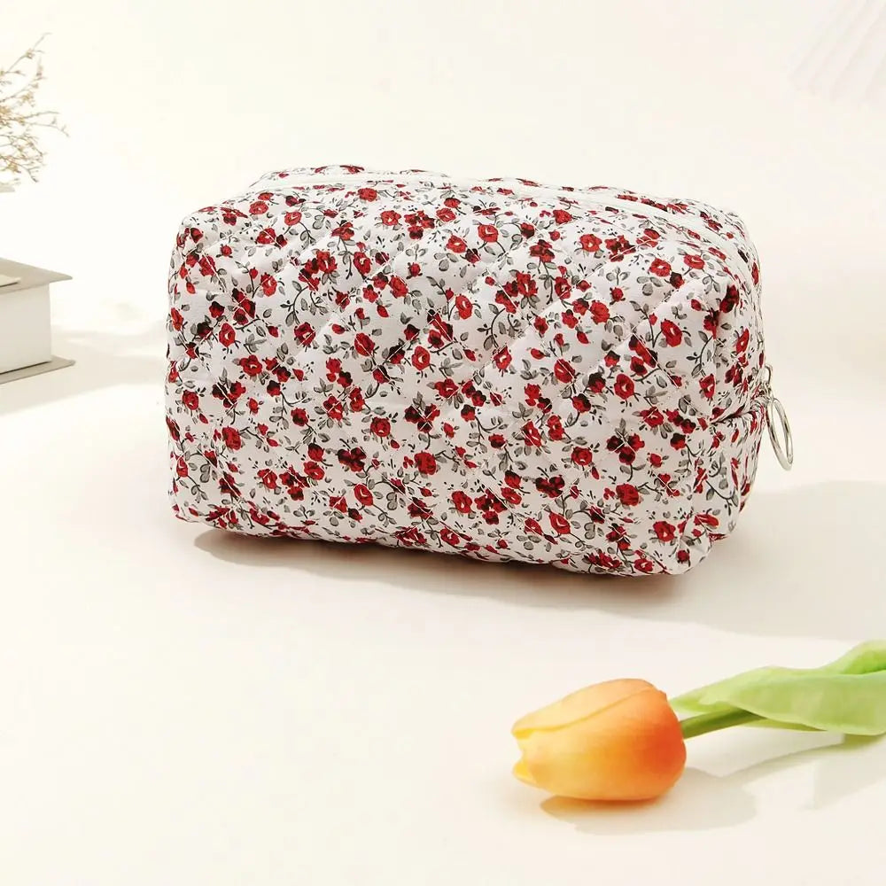 Women's Floral Quilted Makeup Bag - Large Travel Cosmetic Organizer