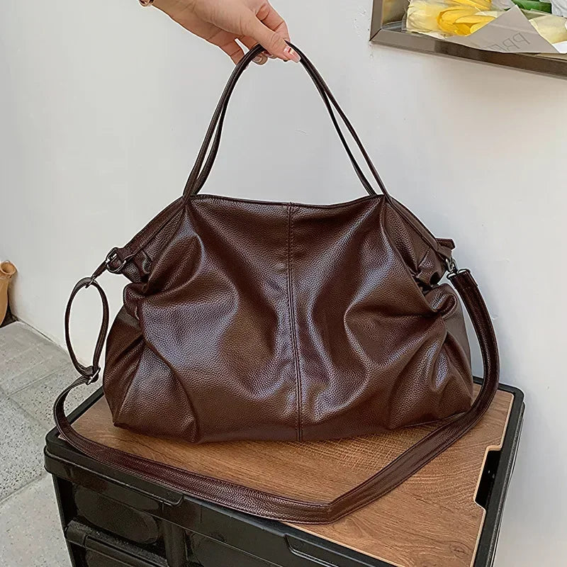 Big Black Shoulder Bags for Women Large Hobo Shopper Bag Solid Color Quality Soft Leather Crossbody Handbag Lady Travel Tote Bag