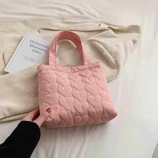 Large Quilted Tote Bag - Fluffy Cotton Shoulder Handbag for Winter Travel