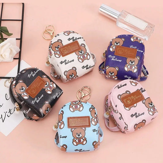 Mini Cute Bear Small Bag PU Leather Coin Purses Wallets Fashion Women Girls Coin Card Holder Pendant Decoration Keychain