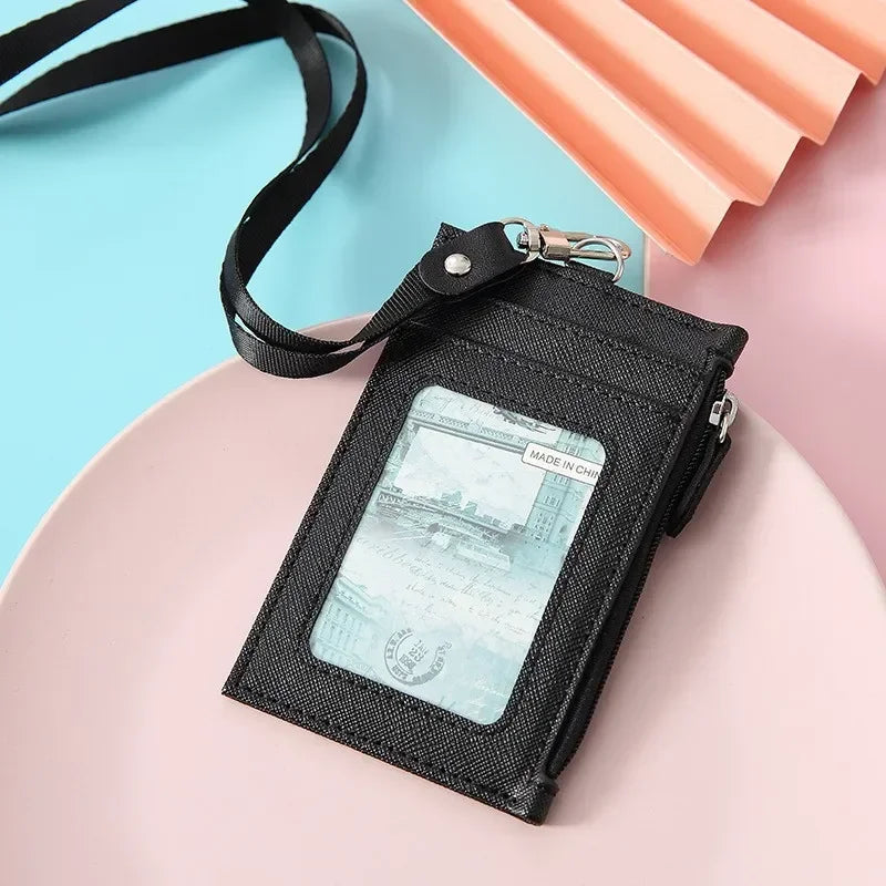 New Black Business Credit Card ID Badge Wallet Pouch Women Men Coin Card Purse Holders Neck Strap Student Bus Card Bags