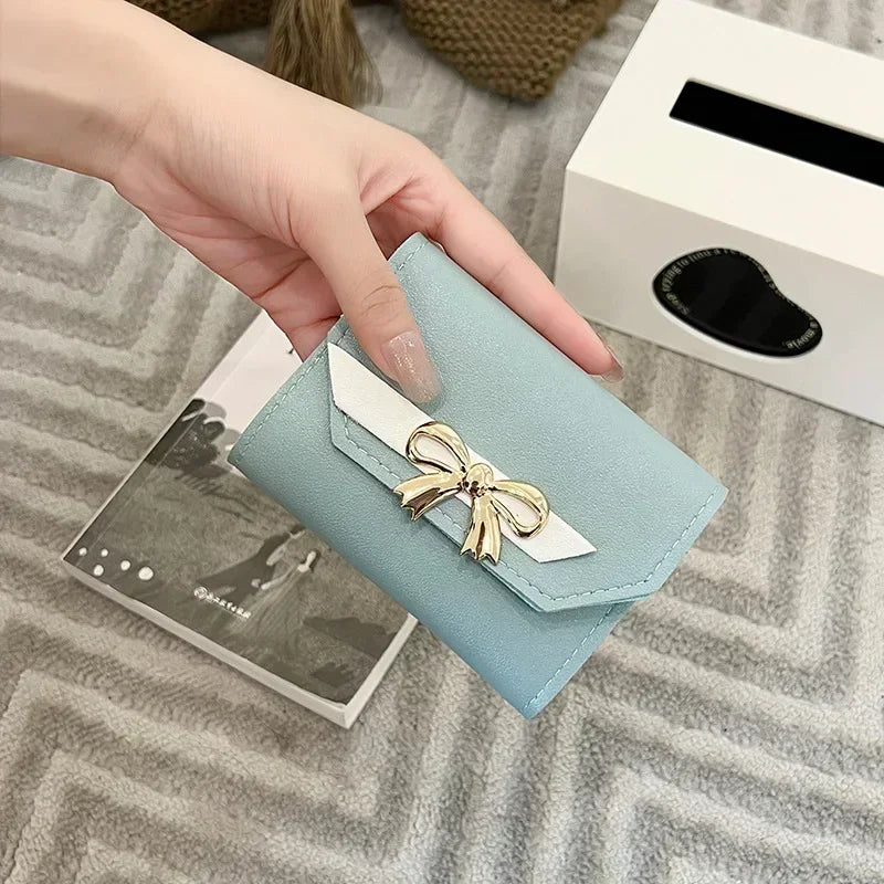 Women Wallet Foldable Portable Ladies Short Coin Purses Fashion Cute Bow Clutch Bag PU Leather Quality Female Card Holder Purse