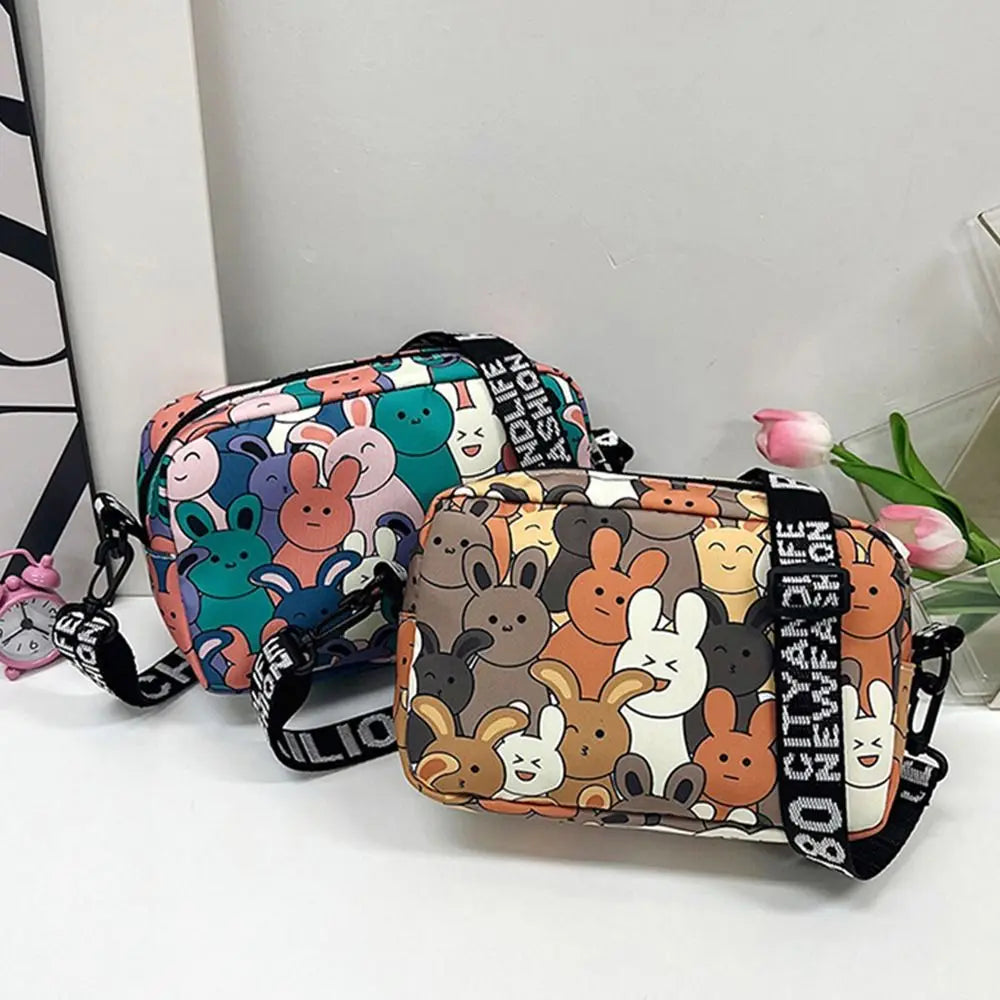 Cute Cartoon Rabbit Oxford Square Shoulder Bag for Women and Girls