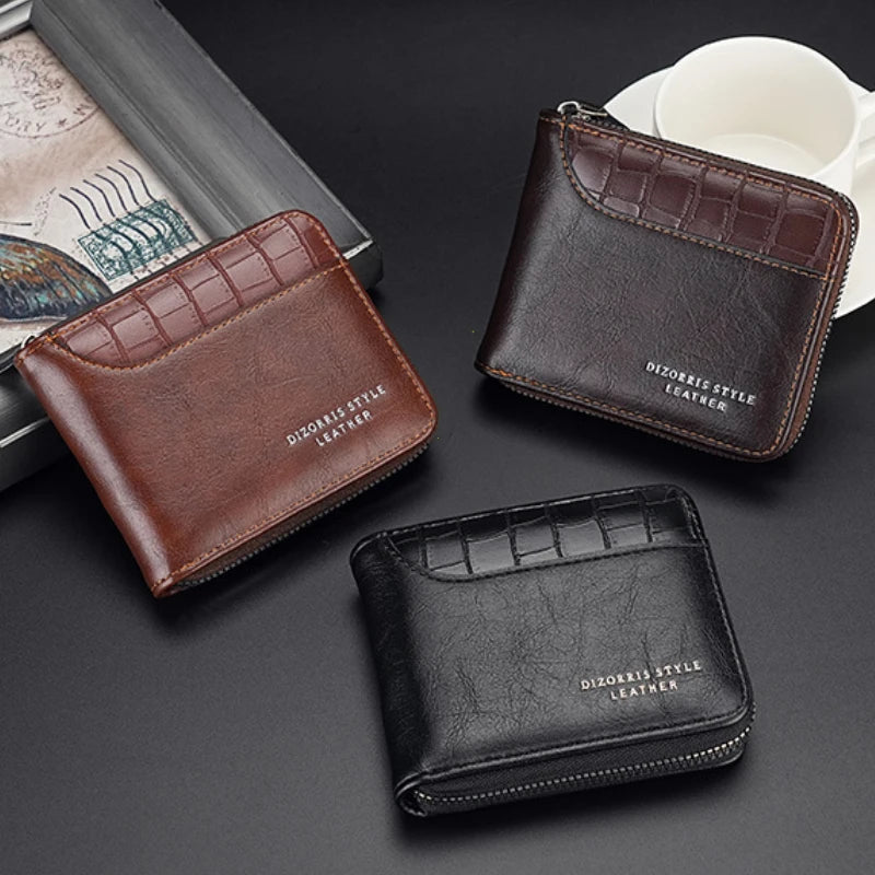 Leather Men’s Wallet Luxury Mens Purse Male Zipper Card Holders with Coin Pocket Rfid Wallets Gifts for Men Money Bag محفظة كروت