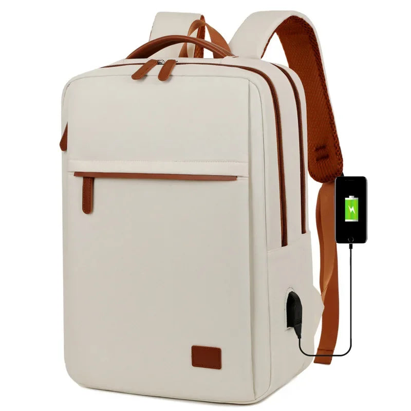 Trendy 15.6-Inch Laptop Backpack Blue Beige School Business Travel