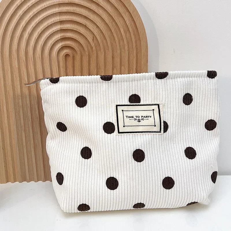 Retro Dots Flowers Leopard Cosmetic Bag Wash Bag Large Capacity Canvas Women Travel Cosmetic Organizer Pouch Make Up Storage Bag