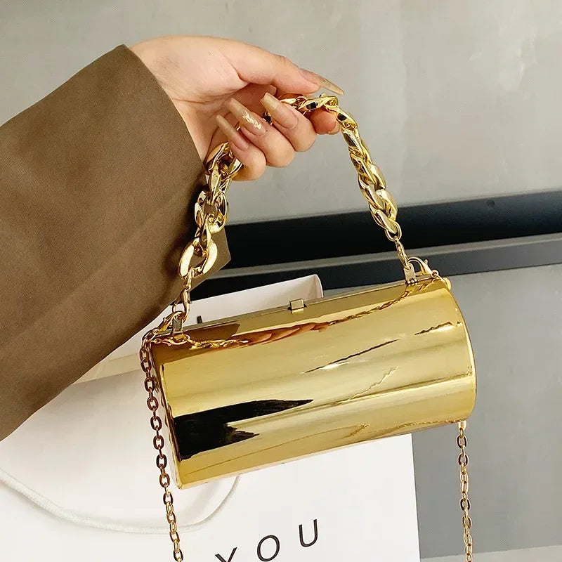 Gold Cylinder Clutch Mini Evening Crossbody Bag