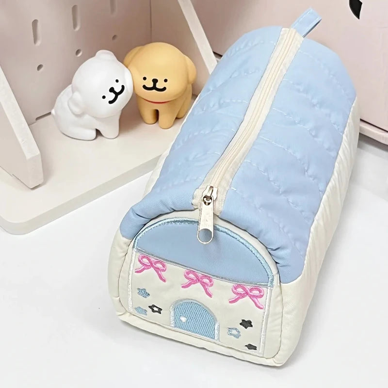 Cute House Shaped Cosmetic Pouch Women Zipper Large Cosmetic Bag Travel Washing Pouch Portable Pencil Case School Supplies 파우치