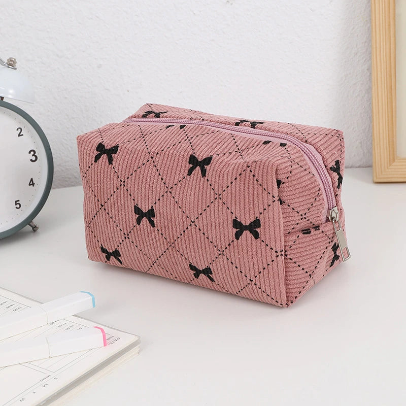 Kawaii Corduroy Travel Cosmetic Lipstick Makeup Storage Bag Toiletry Kit Women Makeup Handbags Organizer Pouch Bag Pencil Case