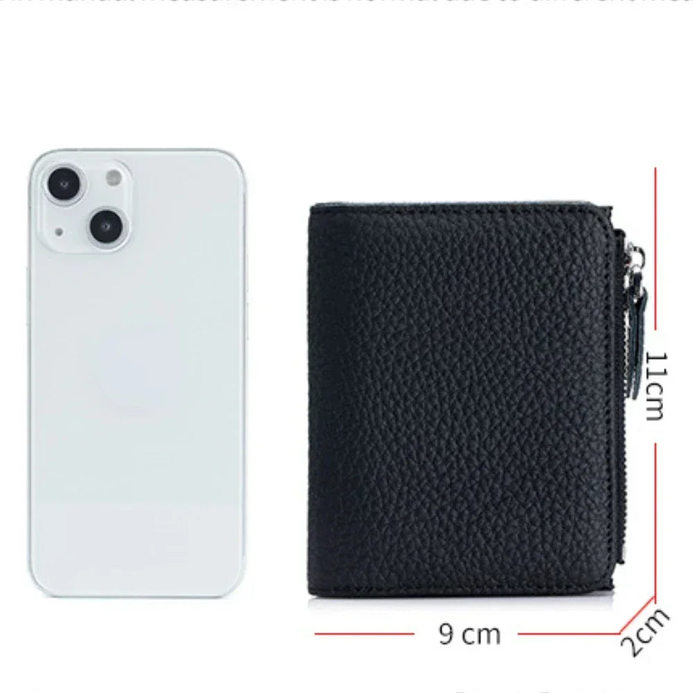 Genuine Leather RFID Short Wallets Card Holder Bag Portable Cowhide Small Zipper Money Coin Purse for Men Women Earphone Pouch