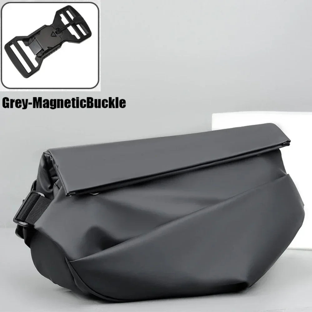 Waterproof Magnetic Buckle Crossbody Bag - Men's Minimalist Black Messenger Bag